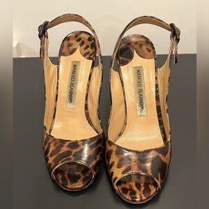 Manolo Blahnik leopard print peep toe slingbacks
